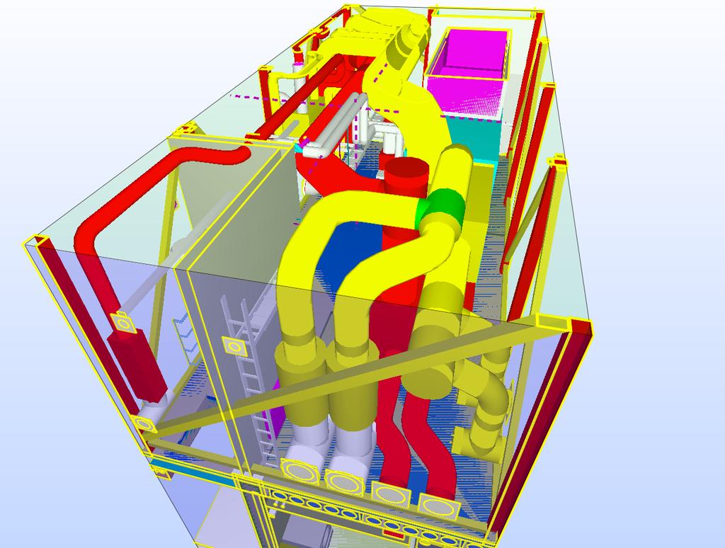 64 Kuva 36. Referenssikohteen iv-konehuoneen 3D-malli. Sähkö on saanut mallinnuksesta vähemmän hyötyä.