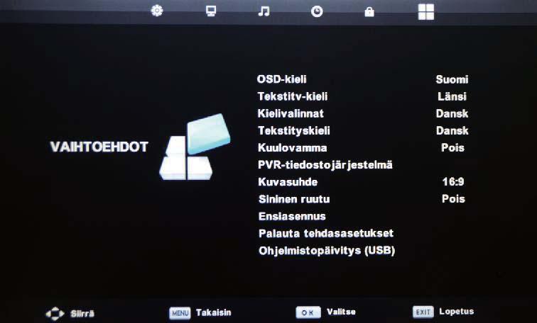 Näyttövalikko Näyttövalikko 6 SETUP-valikossa Kuvaus OSD Language: Voit valita valikkojen kielen. TT Language: Voit valita teksti-tv kieli. Audio Language: Voit valita äänen kielen.