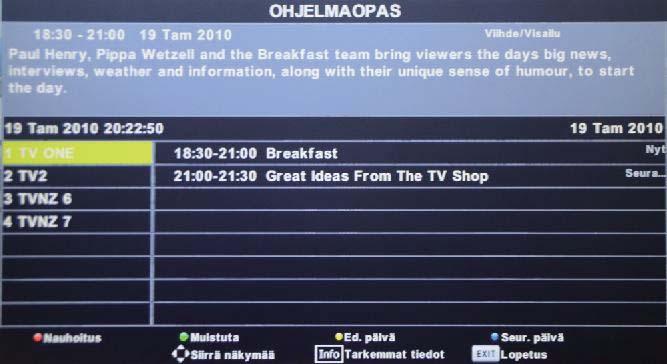 Tallennus: Painamalla PUNAISTA painiketta saat näyttöön tallennusvalikon, ja voit asettaa tallennusajastimen. Kun ohjelma alkaa, se tallennetaan USB-laitteelle.