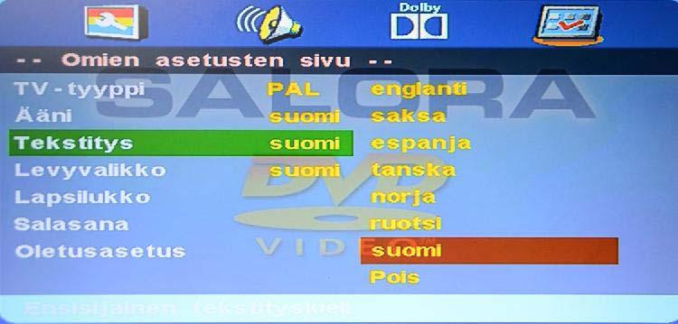 DVD-käyttö DVD-käyttö Tekstitys Jos levylle on tallennettu luettelossa olevalla