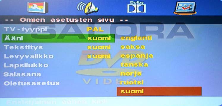 Ellei ole, käytetään tallennettua kieltä.