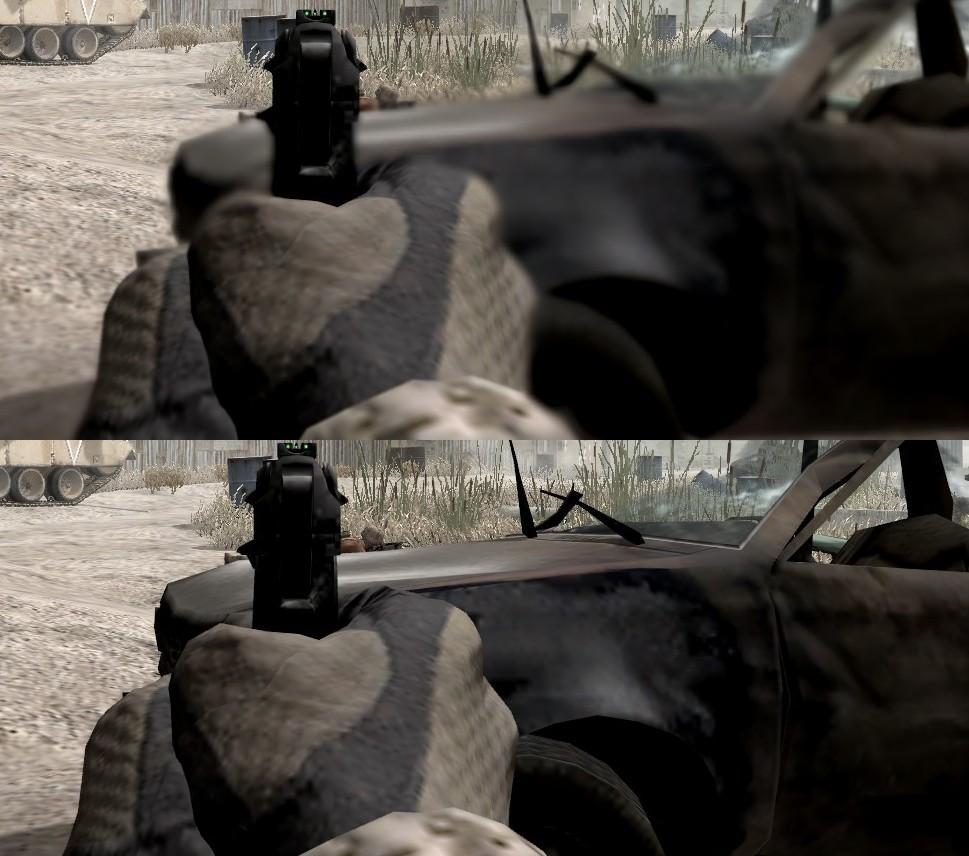 töstä. Kuvassa esiintyvä autonraato on riittävän lähellä pelihahmoa, jolloin Depth of Field -efektiä sovelletaan siihen.