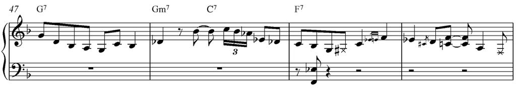 11 Kun edellisessä esimerkissä lisättiin sus-sävyinen dominanttisointu (joka on sama kuin toisen asteen sointu, jos bassoääntä ei huomioida) dominanttisoinnun eteen, tässä toisen asteen sointu on