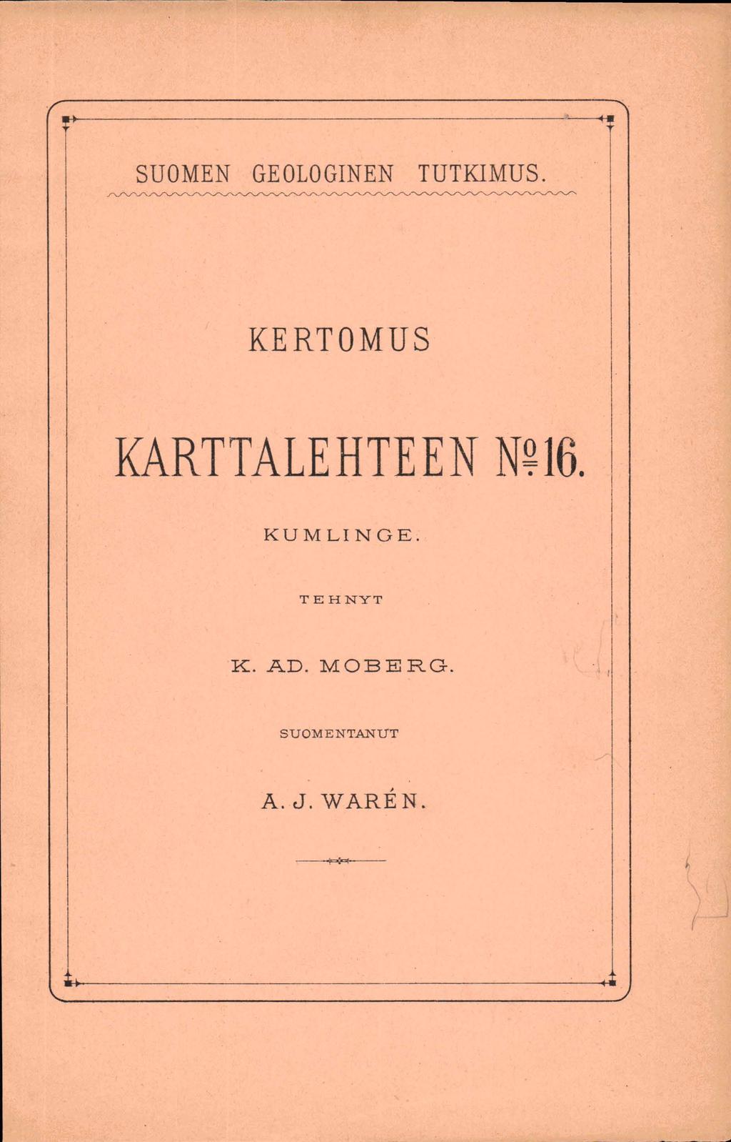 SUOMEN GEOLOGINEN TUTKIMUS KERTOMUS KARTTALEHTEEN N?