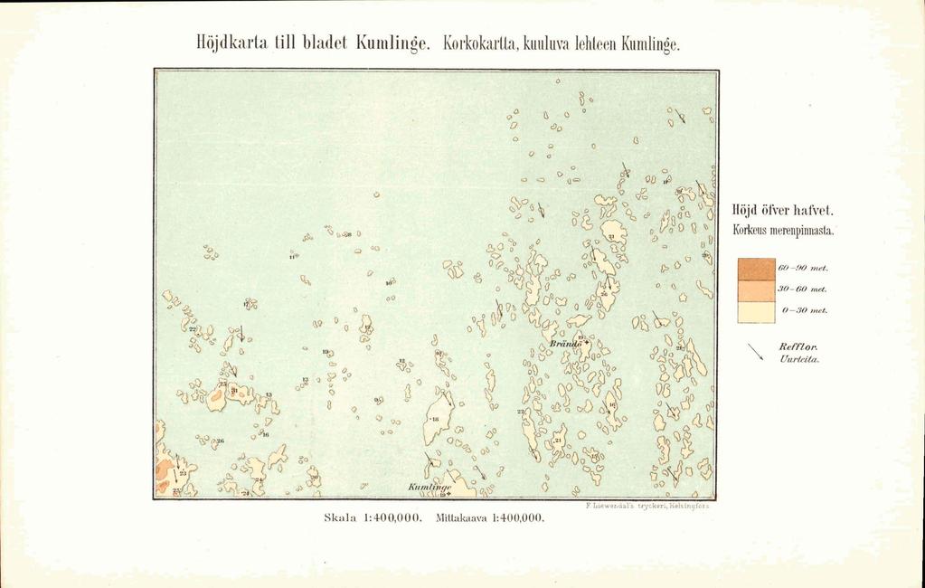 Höjd karta (ill bladet Kuiiiliiige. Korkokartta, kuuluva lehteen Kumiinne. Höjd öfver hafvet. Korkeus merenpinnasta.