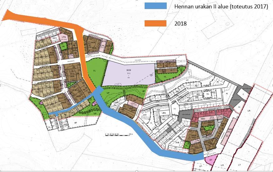 HENNAN JATKORAKENTAMINEN Vaihe 2 käsittää Hennan bulevardin ( noin 600 m ) ja Minttukujan alueen kunnallistekniikan.