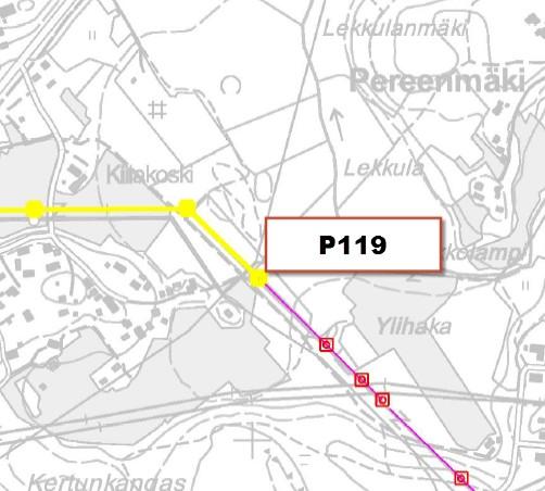 Mettalanmäen osayleiskaava ehdotusvaiheen palaute 4 Kopsa-P119 (kartassa violetti 110 kv johto P119 kaakkoon): Asuinrakennukset, koulut, kaupat, päiväkodit ja muut oleskeluun tarkoitetut tilat