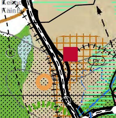Kivistön keskustatoimintojen / pääkaupunkiseudun aluekeskusten alue kohdemerkinnän (punainen neliö) ympärille on lisätty merkintä tiivistettävä alue, jolla osoitetaan tiivistettävät taajama- ja