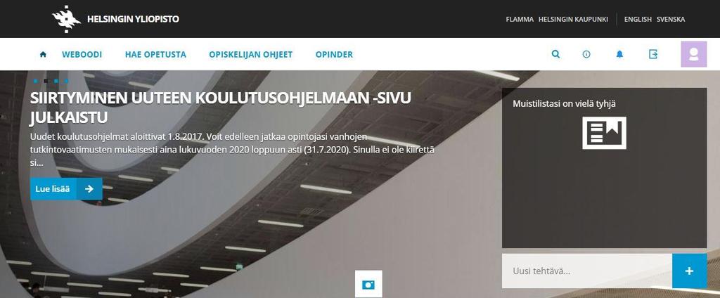 OPINTONI-SIVU Infopainikkeesta näet sivun muiden toimintojen esittelyn.