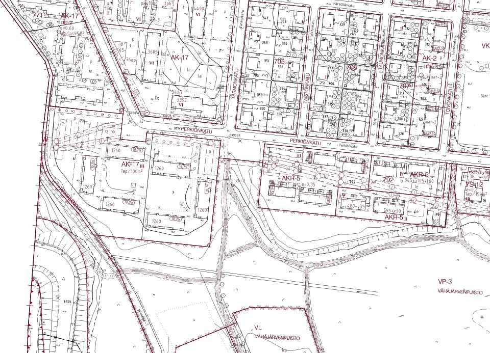 Perkiönkatu 73 75 kortteli 771 tontit 6 ja 7 Perkiönkatu 65 69 kortteli 792 tontit 3, 4 ja 5 Ote ajantasa-asemakaavasta. Tonttijako Tonteilla 771-6 ja 7 on voimassa 15.11.