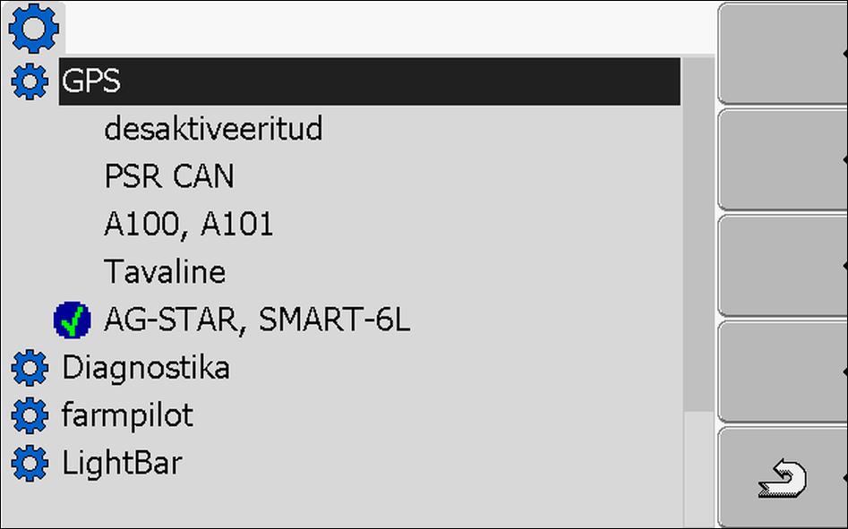 7 Terminali konfigureerimine rakenduses Service GPS-vastuvõtja Kuvatakse installitud draiverid. Aktiivse draiveri kõrval kuvatakse sümbol. 4. Märkige soovitud draiveri rida. 5. Klõpsake märgitud rida.