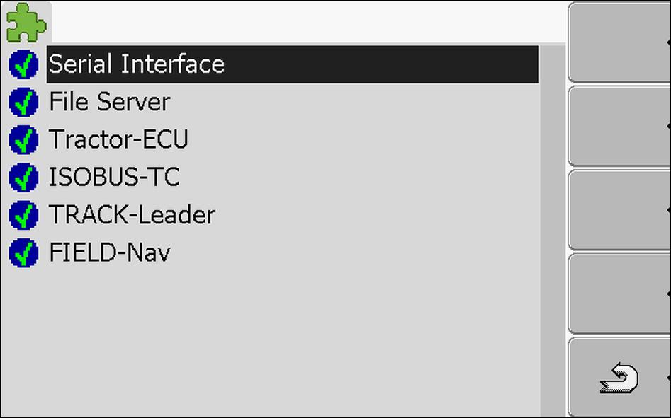 7 Terminali konfigureerimine rakenduses Service Tarkvara täisversioonide litsentside aktiveerimine Lisandprogrammi nimi TRACK-Leader Sisaldab järgmisi rakendusi TRACK-Leader SECTION-Control