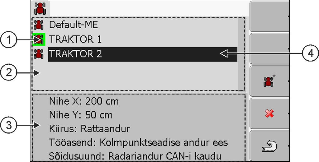 kasutatakse kiiruse arvutamiseks). Rakenduses Tractor-ECU saate: luua iga sõiduki jaoks soovitud sätetega profiili; sisestada sõidukile paigaldatud andurid; sisestada GPS-vastuvõtja asukoha.