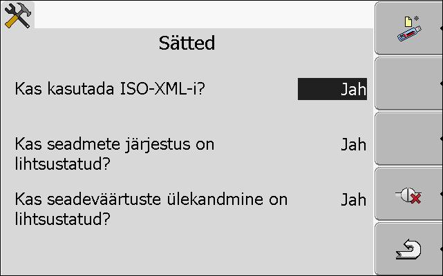 9 Tellimuste täitmine ISOBUS-TC Seadmete järjestuse konfigureerimine Ilmub järgmine kuva: 2. Märkige rida Kas kasutada ISO-XML-i? ja klõpsake seda. Režiim muutub iga vajutusega. 3.