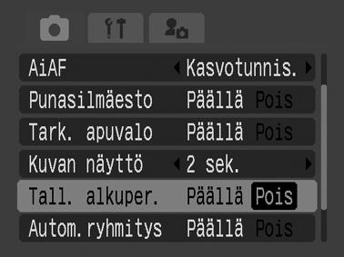 Alkuperäisen kuvan tallennusmenetelmän vaihtaminen Kun kuvaat stillkuvia Korostettu väri- tai Värivaihto-tilassa, voit määrittää, tallennetaanko alkuperäinen kuva muunnetun kuvan kanssa.