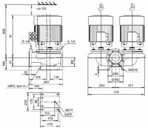 T-A/ Hz Motor -V(-V) KH- C F9 KH- E F9 KH- C F9 KH- E F9 P N [kw] I N [A] [kg] H [mm] (,), (,) (,),9 (,), (,), (,), (9), (,) 9 Hz r/min DN One unit running Hz