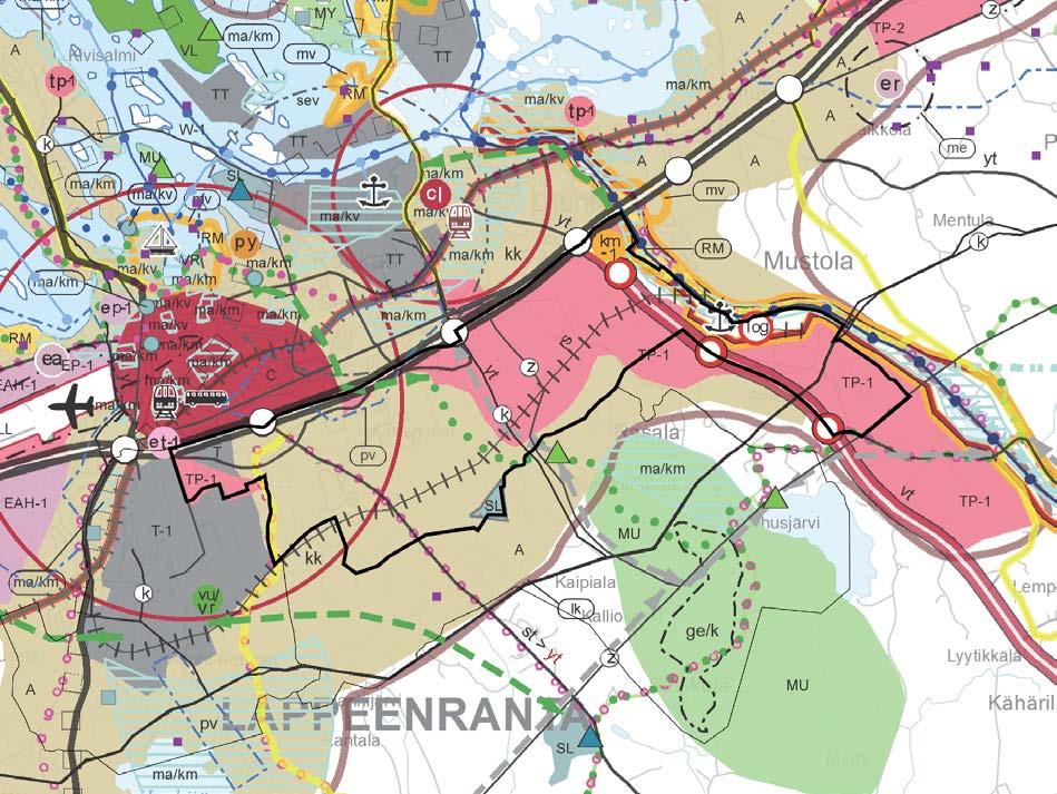 16(36) Lappeenrannan keskustaajaman osayleiskaava 2030, Eteläinen osa-alue vaihe 1 seutukaavan.