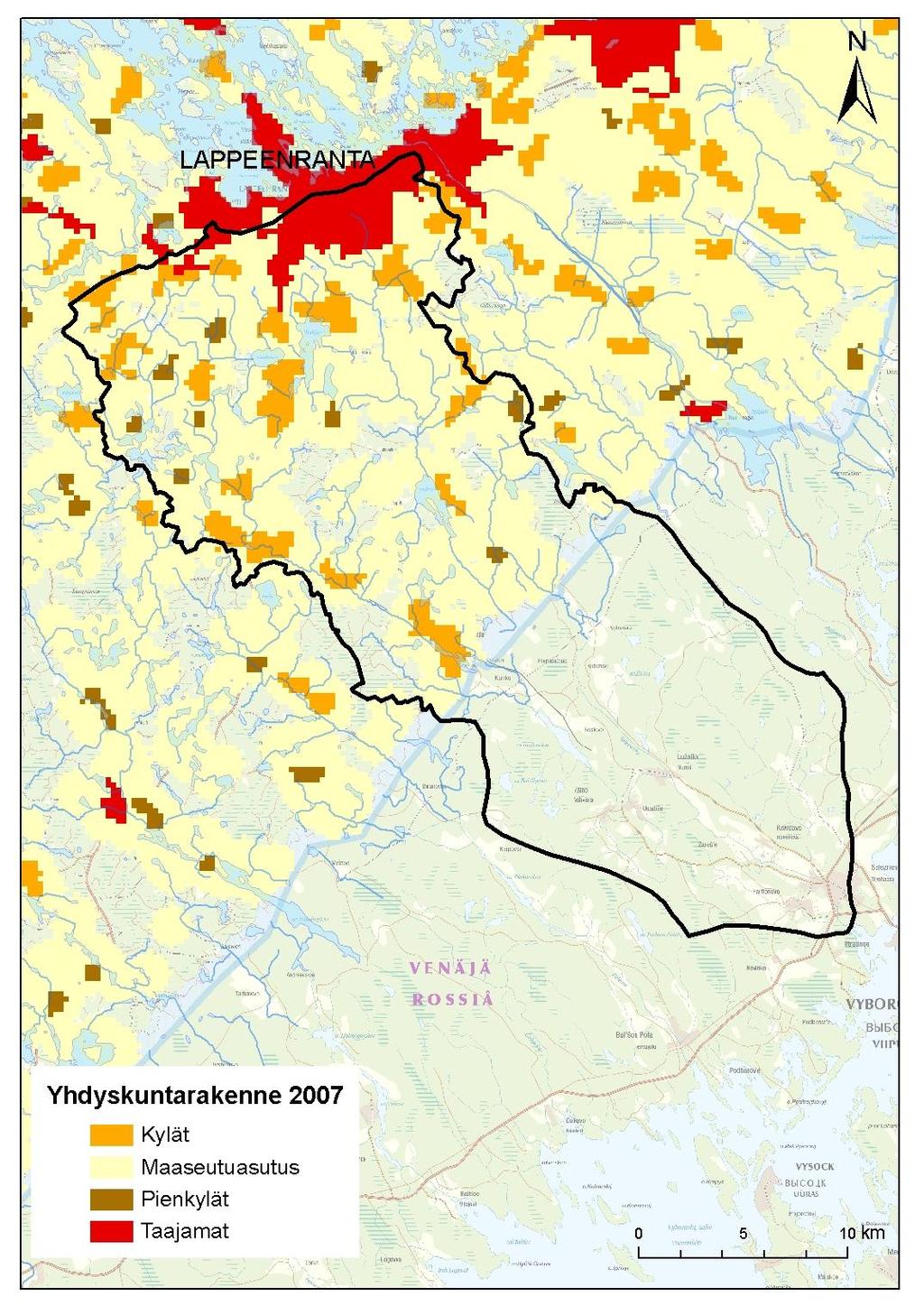 SYKE; Maanmittauslaitos lupa nro 7/MML/10; Affecto Finland Oy, Karttakeskus, Lupa L4659 Kuva 5. Yhdyskuntarakenne Hounijoki vesistöalue.