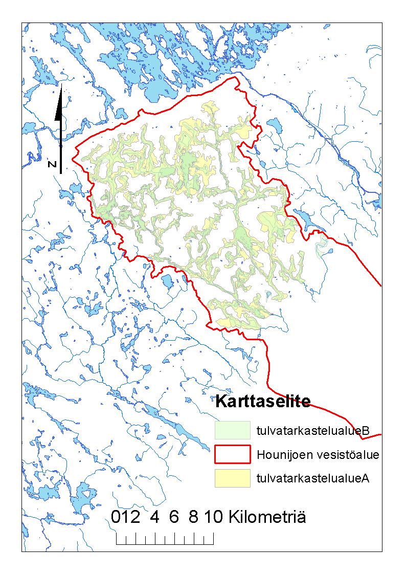 SYKE, Kaakkois-Suomen ELY-keskus; Maanmittauslaitos lupa nro 7/MML/10 Kuva 7. Hounijoen vesistöalueelle rajatut tulvatarkastelualueet. 6.