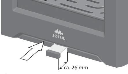 Produkten är utrustad med följande reglage Upptändningsventil / Luftventil Upptändning Bild 10 Upptändnings/luft ventilen (bild 11) förs in till ca 24mm när veden har antänts och brinner bra.