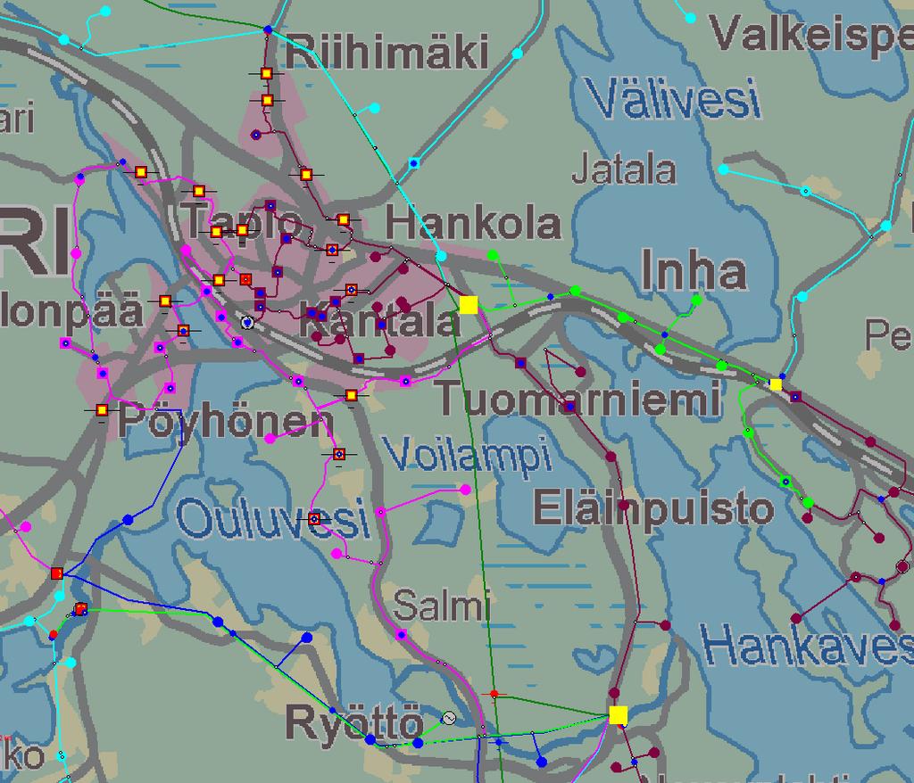 43 Kuva 5. Kytkentäkokeilunaikainen kytkentätilanne Ähtärin keskusta-alueella. Kytkentäkokeilun jälkeen muutoksen kokeneille johtolähdöille tehtiin tehonjakolistaus (Taulukko 3.).