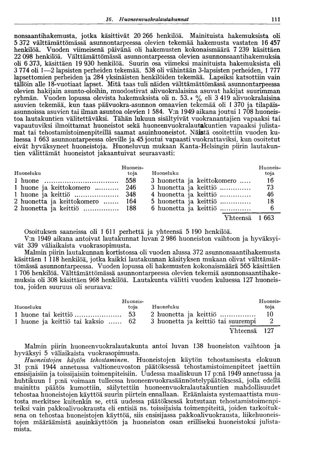 111 16. Huoneenvuokralautakunnat nonsaantihakemusta, jotka käsittivät 20 266 henkilöä.