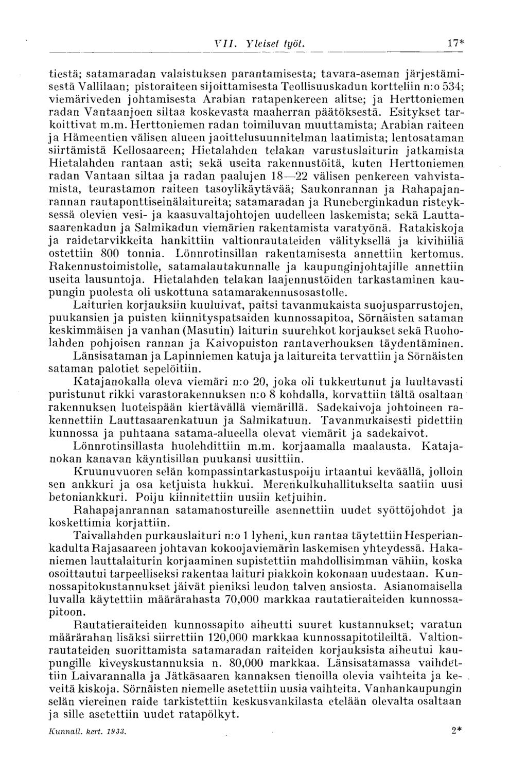 VII. Yleiset työt.