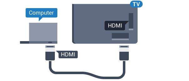 Liitä tietokone televisioon HDMI-kaapelilla. 4.