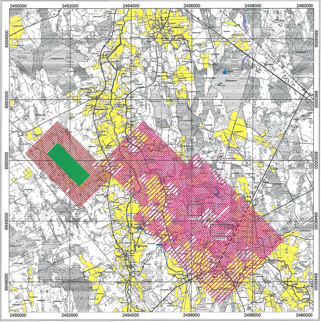 6 Pohjakartta MML ja Hallinnon tietotekniikkakeskus Kuva 4. Paston alueen aikaisemmat mittaukset. Punainen magneettinen ja slingram- mittaus 1978.