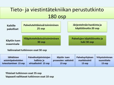 Luonnontieteiden ala Tieto- ja viestintätekniikan perustutkinto, datanomi, 180 osp Tutkinnon rakenne TIETO- JA VIESTINTÄTEKNIIKAN PERUSTUTKINTO AMMATILLISET TUTKINNON OSAT 180 osp 13 Pakolliset
