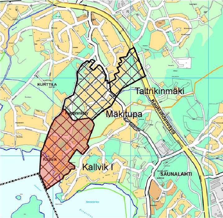 Kaupunkisuunnittelulautakunta 30.10.2013 Sivu 2 / 2 Alkuperäinen Kallvik I asemakaava-alue jaettiin ehdotusvaiheessa kolmeen osaan, Kallvik I (eteläisin), Mäkitupa ja Taltrikinmäki (pohjoisin).