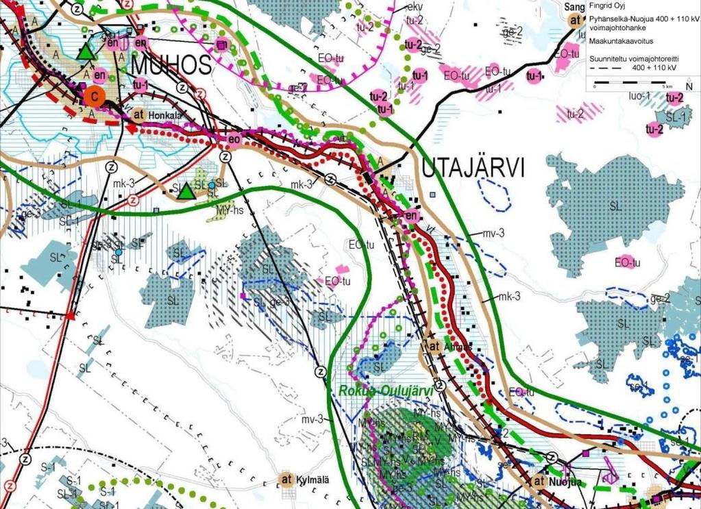 40 Ympäristövaikutusten arviointiohjelma Kuva 5.5. Ote maakuntakaavojen yhdistelmäkartasta 20.3.2017.