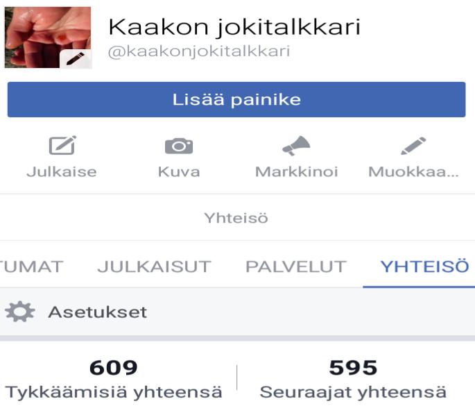 Sivu 07 TOIMINTA VUOSINA 2014 2016 Kuva 7. Kaakon jokitalkkari facebook sivujen tykkäykset ja seuraajat hankkeen päättyessä.