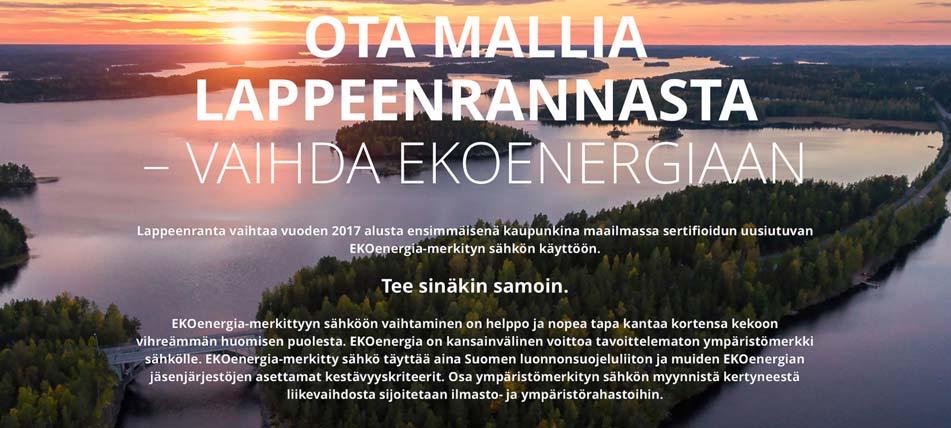 Toimenpide on osa tavoite a vähentää Lappeenrannan CO2-päästöjä 80 % vuoteen 2030 mennessä. Jokainen voi kantaa kortensa kekoon niin yksityinen henkilö kuin yrityskin.