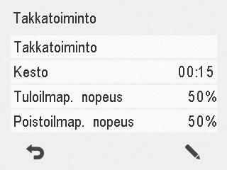 ILMALÄMMITYSKONEEN OHJAAMINEN Takkatoiminto-profiilin tietojen selaaminen 1. Avaa Takkatoiminto-profiilin päänäkymä: 2. Valitse Profiilitiedot.