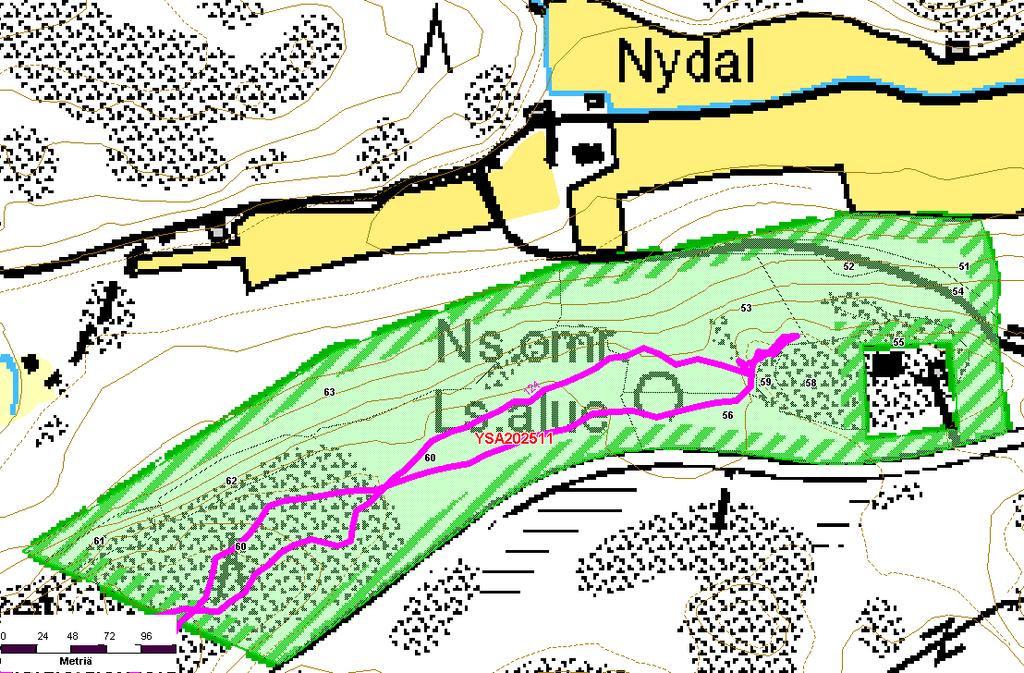 21 Kuva 5. Svinbergetin YSA202511 kartoitettu alue (GPS-kartoitusjälki) ja kuvionumerointi.