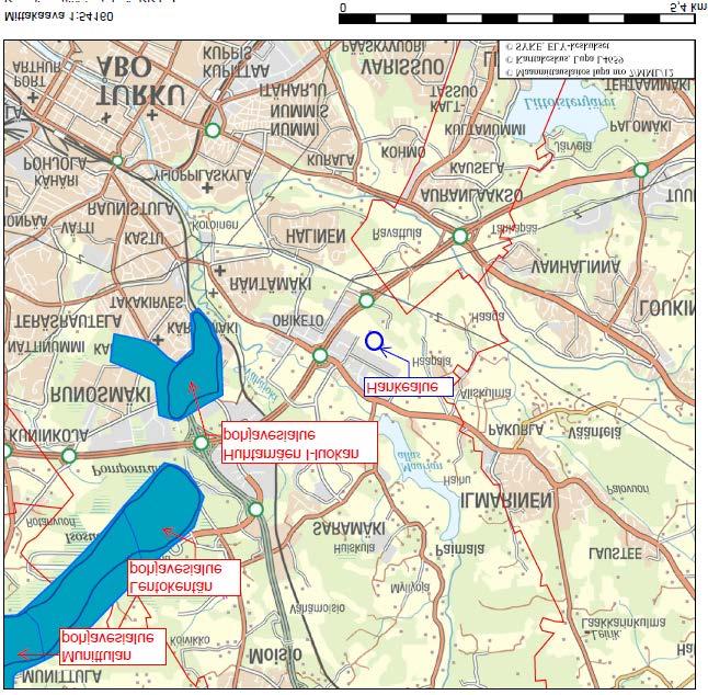 Kuva 6.5 Lähimpien pohjavesialueiden sijainti suhteessa hankkeen sijaintiin. Hertta tietokanta, 2012 6.3.