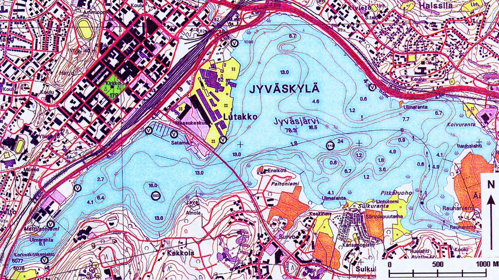 Kuva 4. Jyväsjärven syvyyskartta.