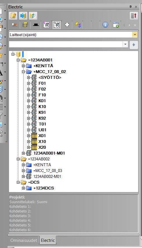 12 KUVA 6. Piirikaaviosovelluksen puurakenne Electric-välilehdellä.