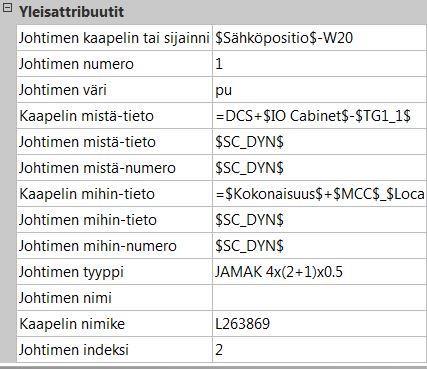 Kuvassa 16 johtimen attribuuteissa lukeva $SC_DYN$ liittyy juurikin tähän dynaamisuuteen, jolla ohjelma lukee kahden pisteen välille piirretyn johtimen mistä- ja mihintiedon. KUVA 16.