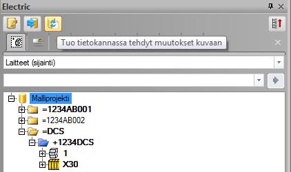 36 KUVA 40. Tietokannassa tehtyjen muutosten tuonti kuvaan. Kuvan 40 keltaisella väritettyä painiketta käytetään aina, kun tietokannassa on tehty muutoksia, jolloin muutokset päivittyvät kuvaan.