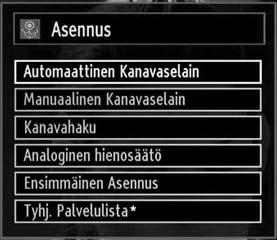 Paina OK-painiketa kanavalistalta lähtemiseksi ja TV:n katselemiseksi. Asennus Paina MENU-painiketta kauko-ohjaimessasi Asennuksen valitsemiseksi tai näppäimellä.