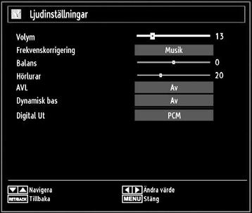 Konfiguration av ljudinställningar Ljudinställningar kan konfi gureras efter dina egna önskemål. Tryck på knappen MENU och välj den första ikonen med knappen eller.