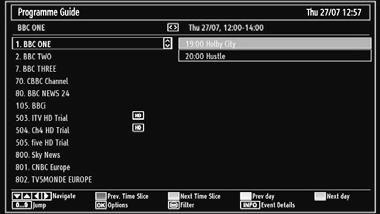 EPG menu displays available information on all channels. Please note that event information is updated automatically.