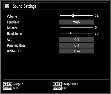 Configuring Sound Settings Sound settings can be confi gured according to your personal preferences. Press MENU button and select the Sound icon by using or button.