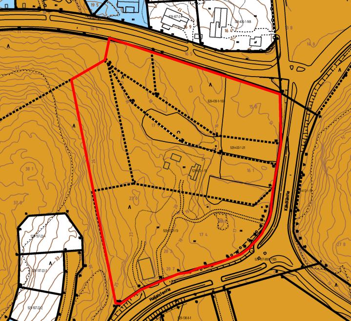 Ympäristövirasto maankäyttöosasto kaavoitus 17.1.2017 sivu 5/7 Maanomistus Ote maanomistuskartasta. Alueen sijainti on osoitettu kartassa punaisella rajalla (kartta ei ole mittakaavassa).