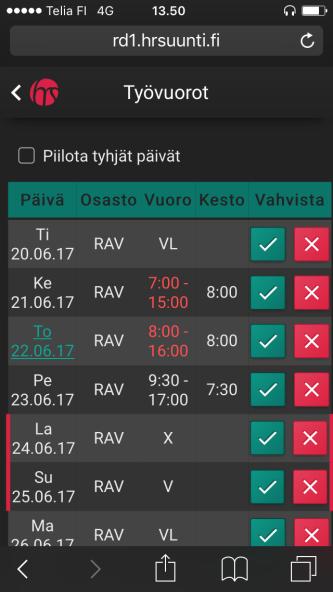 HRMobi päävalikon toimintonapeista harmaalla näkyvää ne toiminnot, jotka on estetty / haluttu jättää pois käytöstä yrityksessä.