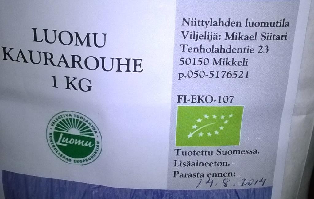 Luomumerkinnät VIESTI LUOMUSTA OIKEIN -HANKE Luomutuotteissa pitää olla pakolliset luomumerkinnät, joissa näkyy