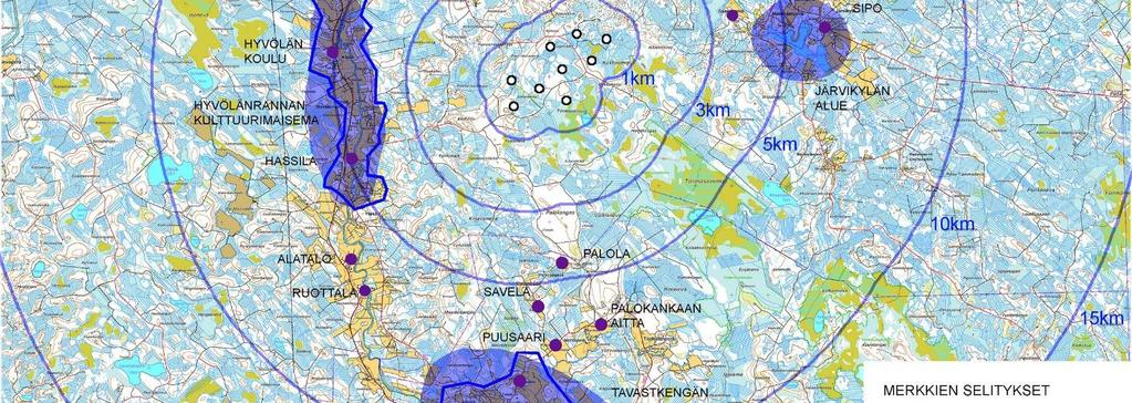 maastokäynteihin. Hankkeesta tehtiin näkemäalueanalyysi, jossa tutkittiin näkymäyhteys voimaloihin.