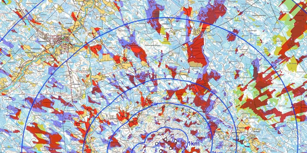 Näkymiä kohti hankealuetta avautuu avoimilta alueilta, kuten hankealuetta kohti suuntautuneilta vesi-, tie-, kallio-, pelto- ja suoalueilta.